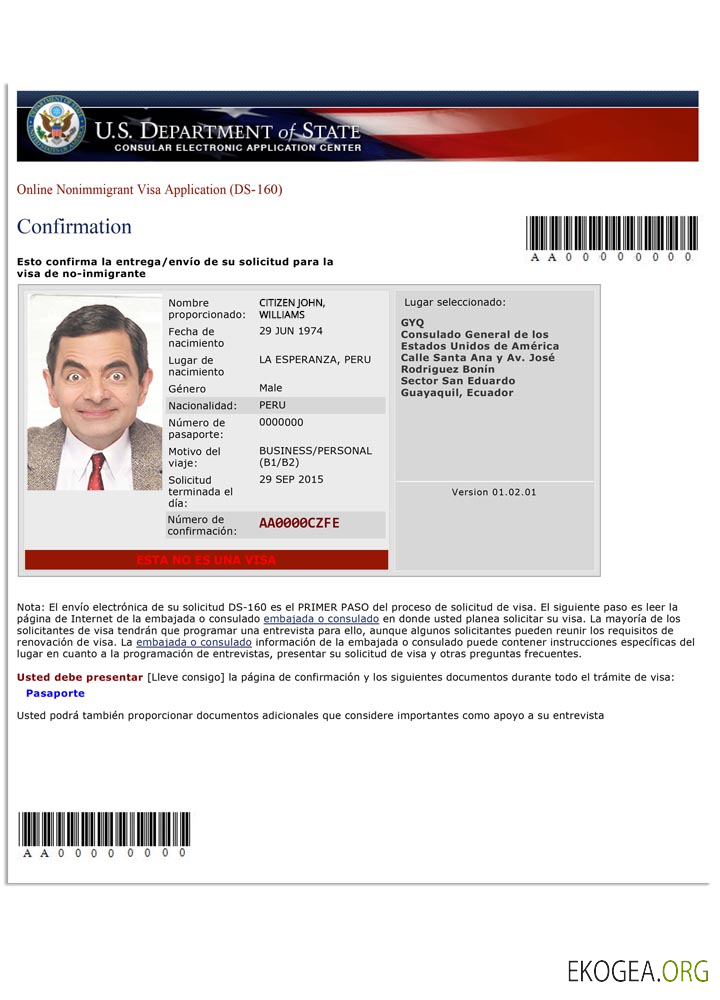 Demande de visa non immigrant aux États Unis (DS 160)